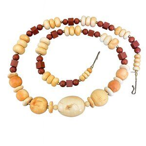 Vintage MJ Bone & Horn Necklace Red Jasper Square & Round Beads 27"